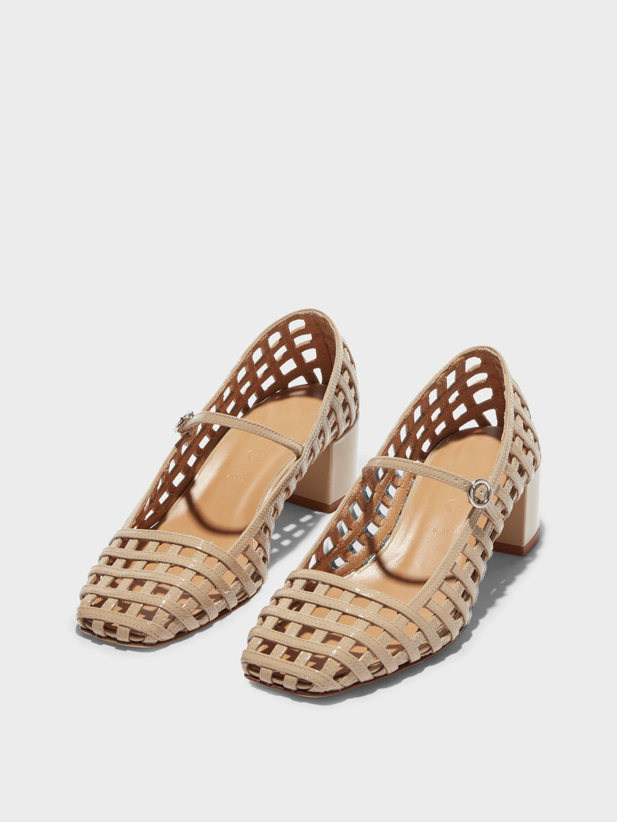 Aline Caged Leather Mary-Jane Pumps