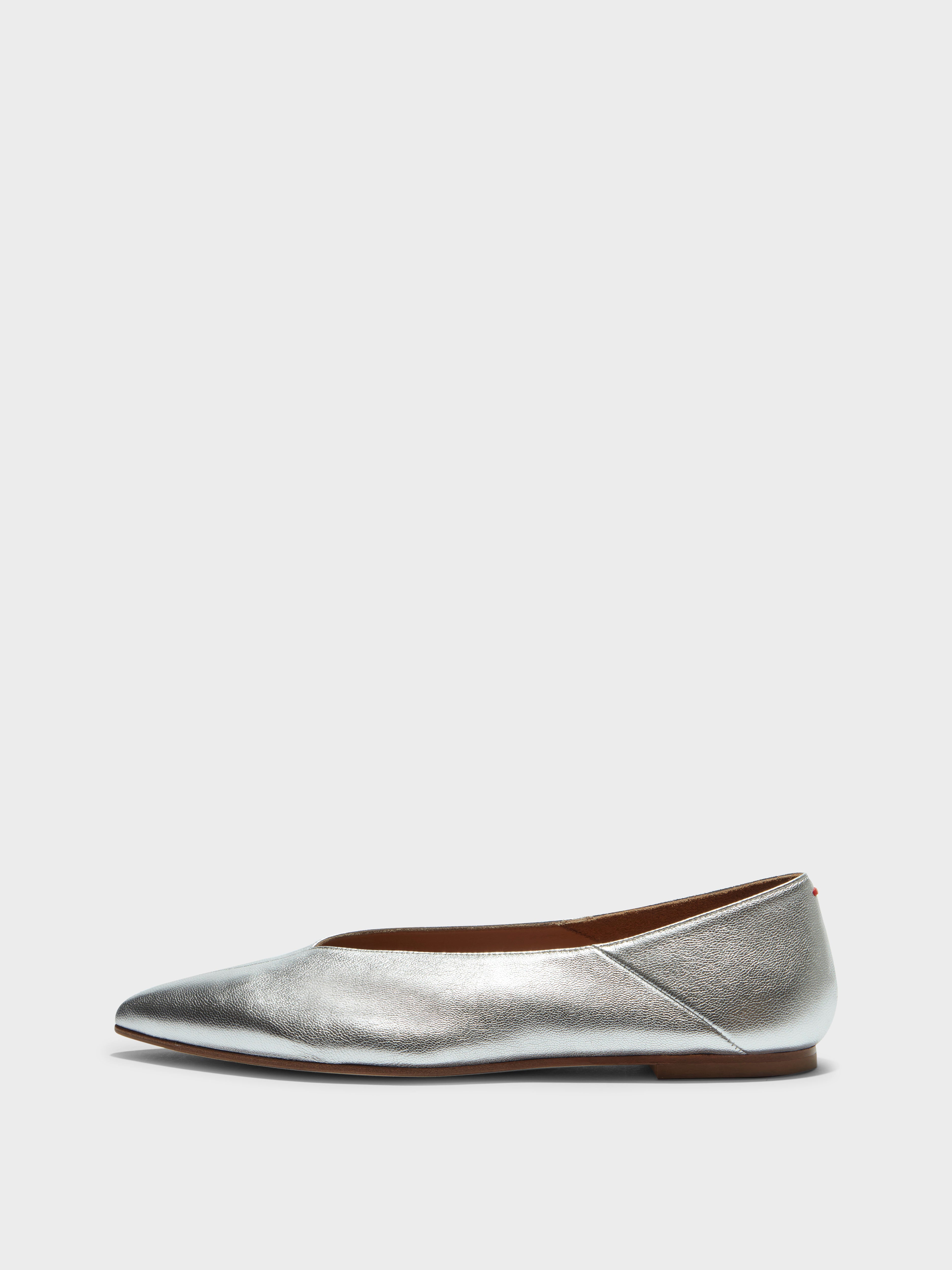 Aeyde | MOA Silver Pointed Toe Flat