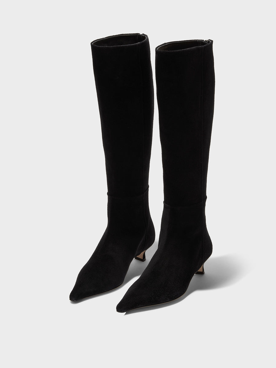 Aeyde ZAZIE Black Kitten Heel Knee High Boot