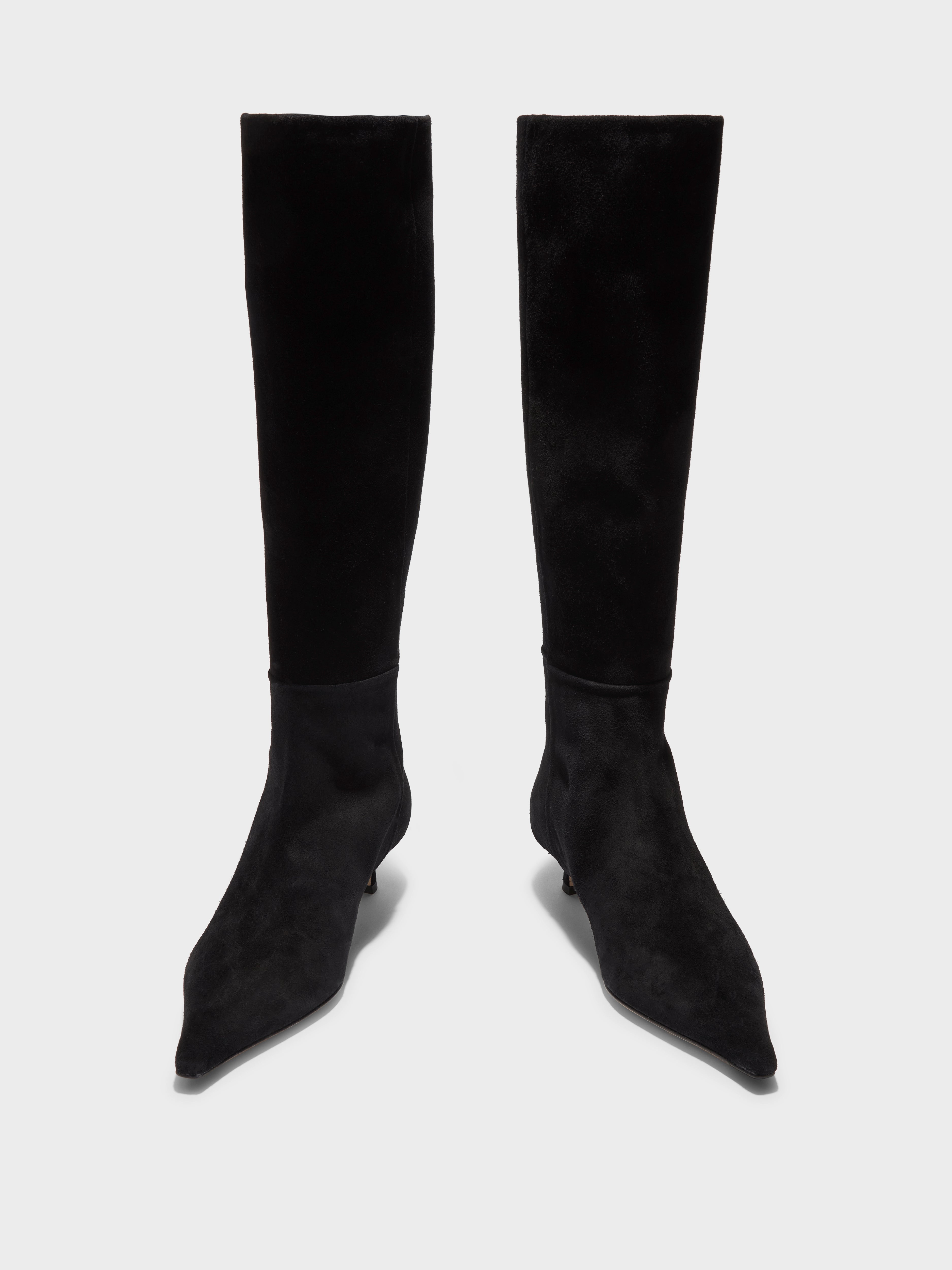 Aeyde | ZAZIE Black Suede Kitten Heel Knee-High Boot